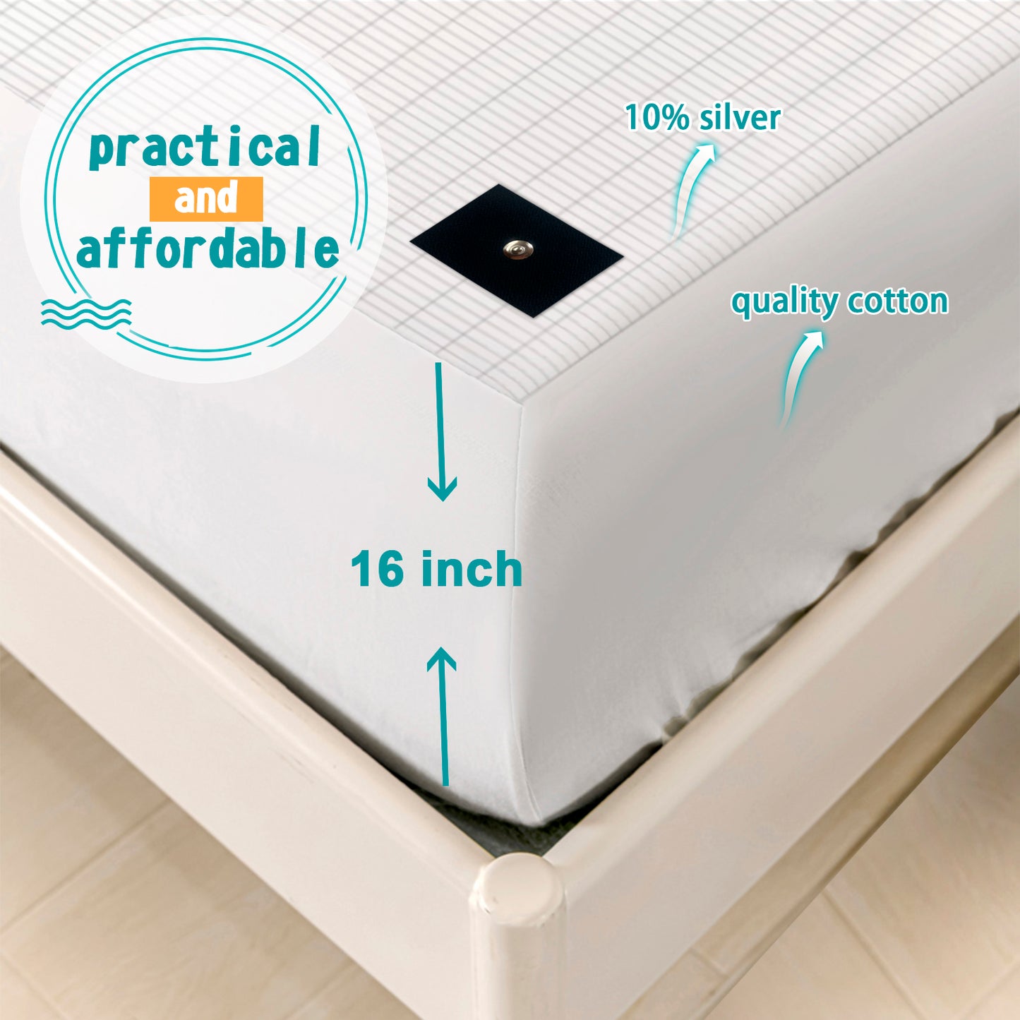 Grounding Fitted Bed Sheet 60x80 inch Combed Cotton Edge - Realyou Earthing